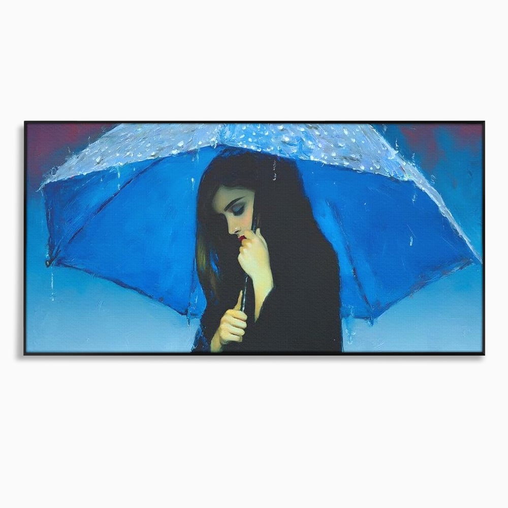 Canvas Wall Art Premium, LuxCanva® G1222, Regen der Seele, Regenschirm, Blau, Regen, Regen, Einsamkeit, Tränen, Himmel, Herz, Essenz, Geheimnis, Geheimnis, Melancholie, Gedanken, Traurigkeit, Erinnerungen, Wohnzimmer, Büro, Wohnzimmer, Schlafzimmer