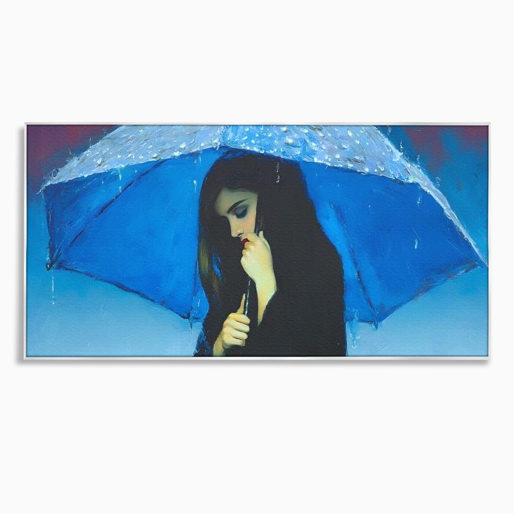 Canvas Wall Art Premium, LuxCanva® G1222, Regen der Seele, Regenschirm, Blau, Regen, Regen, Einsamkeit, Tränen, Himmel, Herz, Essenz, Geheimnis, Geheimnis, Melancholie, Gedanken, Traurigkeit, Erinnerungen, Wohnzimmer, Büro, Wohnzimmer, Schlafzimmer