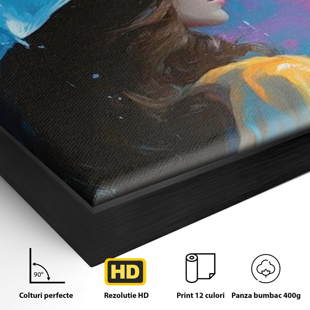 Tablou Canvas Premium, LuxCanva® G1223, Melodia Ploii, Cer, Violet, Umbrela, Albastru, Oda, Singuratate, Lacrimi, Eleganta, Padure, Haina, Galben, Introspectie, Romantism, Salon, Birou, Living, Dormitor