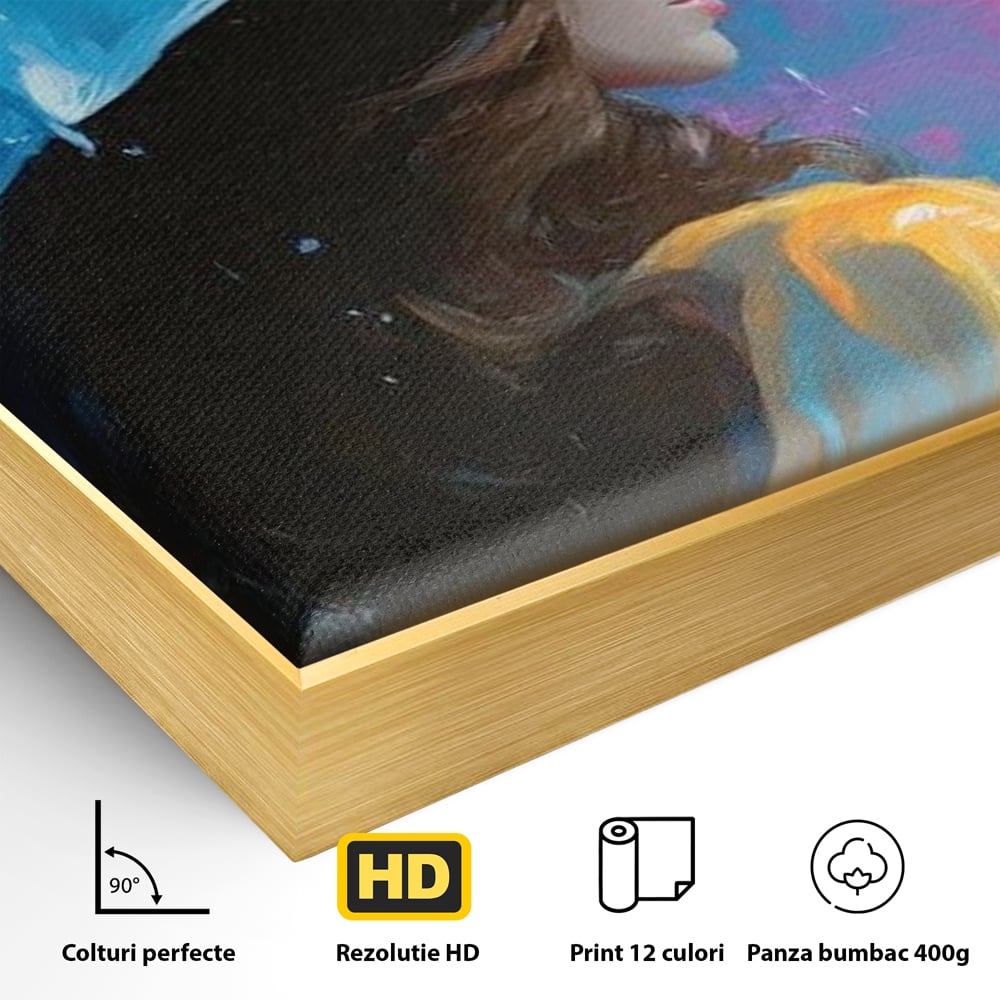 Tablou Canvas Premium, LuxCanva® G1223, Melodia Ploii, Cer, Violet, Umbrela, Albastru, Oda, Singuratate, Lacrimi, Eleganta, Padure, Haina, Galben, Introspectie, Romantism, Salon, Birou, Living, Dormitor