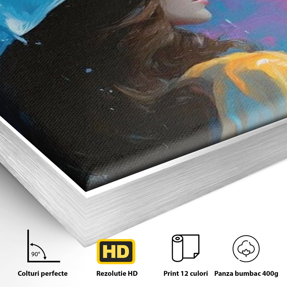 Tablou Canvas Premium, LuxCanva® G1223, Melodia Ploii, Cer, Violet, Umbrela, Albastru, Oda, Singuratate, Lacrimi, Eleganta, Padure, Haina, Galben, Introspectie, Romantism, Salon, Birou, Living, Dormitor