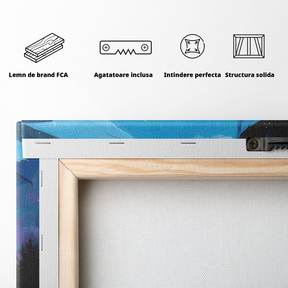 Tablou Canvas Premium, LuxCanva® G1223, Melodia Ploii, Cer, Violet, Umbrela, Albastru, Oda, Singuratate, Lacrimi, Eleganta, Padure, Haina, Galben, Introspectie, Romantism, Salon, Birou, Living, Dormitor