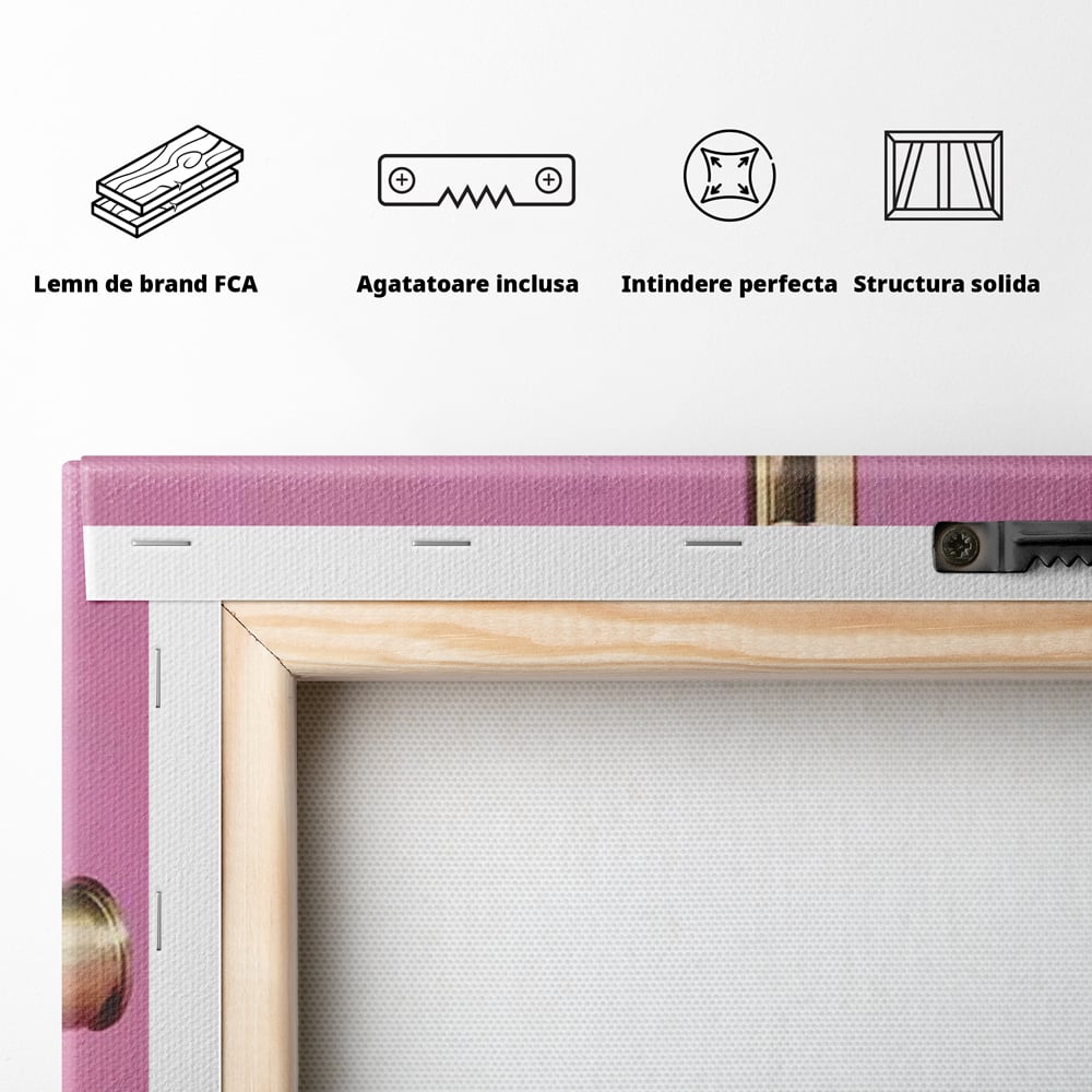 Tablou Canvas Premium, LuxCanva® G1224, Armele Feminitatii, Ruj, Auriu, Roz, Glont, Fundal, Pop Art, Minimalism, Feminitate, Glamour, Make-up, Rebeliune, Seductie, Machiaj, Salon, Birou, Living, Dormitor