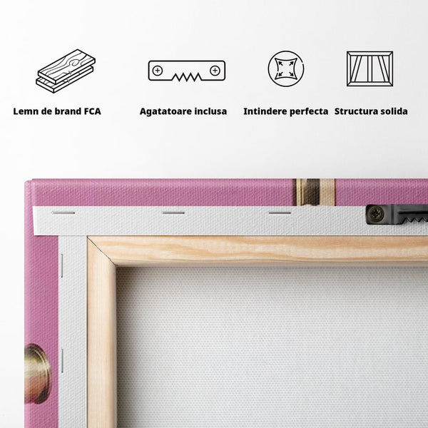 Tablou Canvas Premium, LuxCanva® G1224, Armele Feminitatii, Ruj, Auriu, Roz, Glont, Fundal, Pop Art, Minimalism, Feminitate, Glamour, Make-up, Rebeliune, Seductie, Machiaj, Salon, Birou, Living, Dormitor
