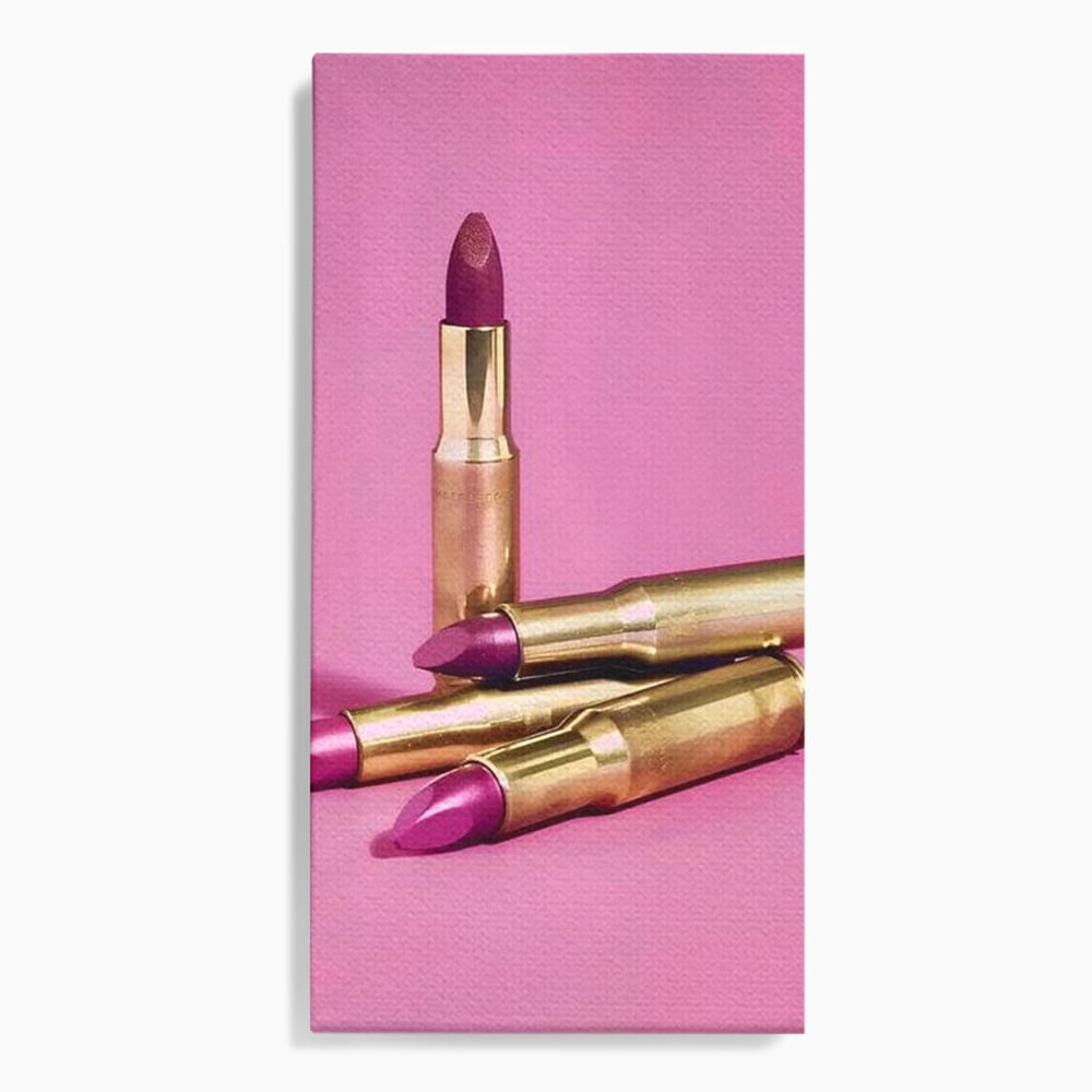 Tablou Canvas Premium, LuxCanva® G1224, Armele Feminitatii, Ruj, Auriu, Roz, Glont, Fundal, Pop Art, Minimalism, Feminitate, Glamour, Make-up, Rebeliune, Seductie, Machiaj, Salon, Birou, Living, Dormitor