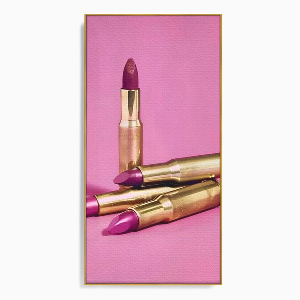 Tablou Canvas Premium, LuxCanva® G1224, Armele Feminitatii, Ruj, Auriu, Roz, Glont, Fundal, Pop Art, Minimalism, Feminitate, Glamour, Make-up, Rebeliune, Seductie, Machiaj, Salon, Birou, Living, Dormitor