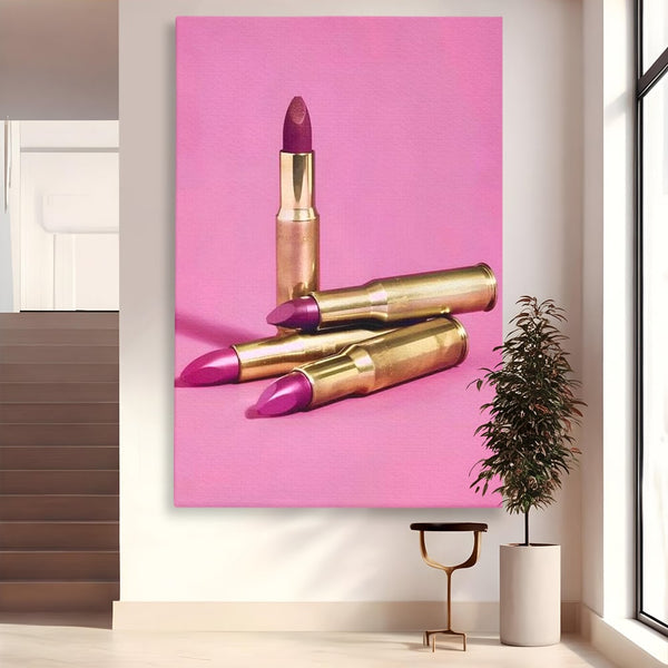 Tablou Canvas Premium, LuxCanva® G1224, Armele Feminitatii, Ruj, Auriu, Roz, Glont, Fundal, Pop Art, Minimalism, Feminitate, Glamour, Make-up, Rebeliune, Seductie, Machiaj, Salon, Birou, Living, Dormitor