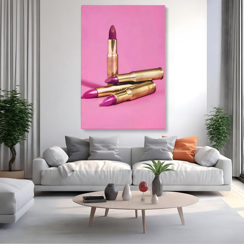 Tablou Canvas Premium, LuxCanva® G1224, Armele Feminitatii, Ruj, Auriu, Roz, Glont, Fundal, Pop Art, Minimalism, Feminitate, Glamour, Make-up, Rebeliune, Seductie, Machiaj, Salon, Birou, Living, Dormitor