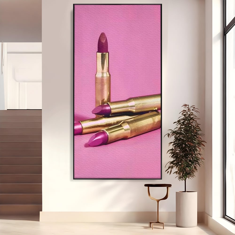 Tablou Canvas Premium, LuxCanva® G1224, Armele Feminitatii, Ruj, Auriu, Roz, Glont, Fundal, Pop Art, Minimalism, Feminitate, Glamour, Make-up, Rebeliune, Seductie, Machiaj, Salon, Birou, Living, Dormitor