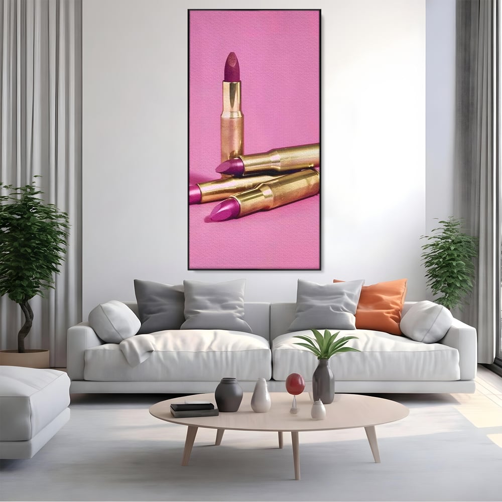Tablou Canvas Premium, LuxCanva® G1224, Armele Feminitatii, Ruj, Auriu, Roz, Glont, Fundal, Pop Art, Minimalism, Feminitate, Glamour, Make-up, Rebeliune, Seductie, Machiaj, Salon, Birou, Living, Dormitor