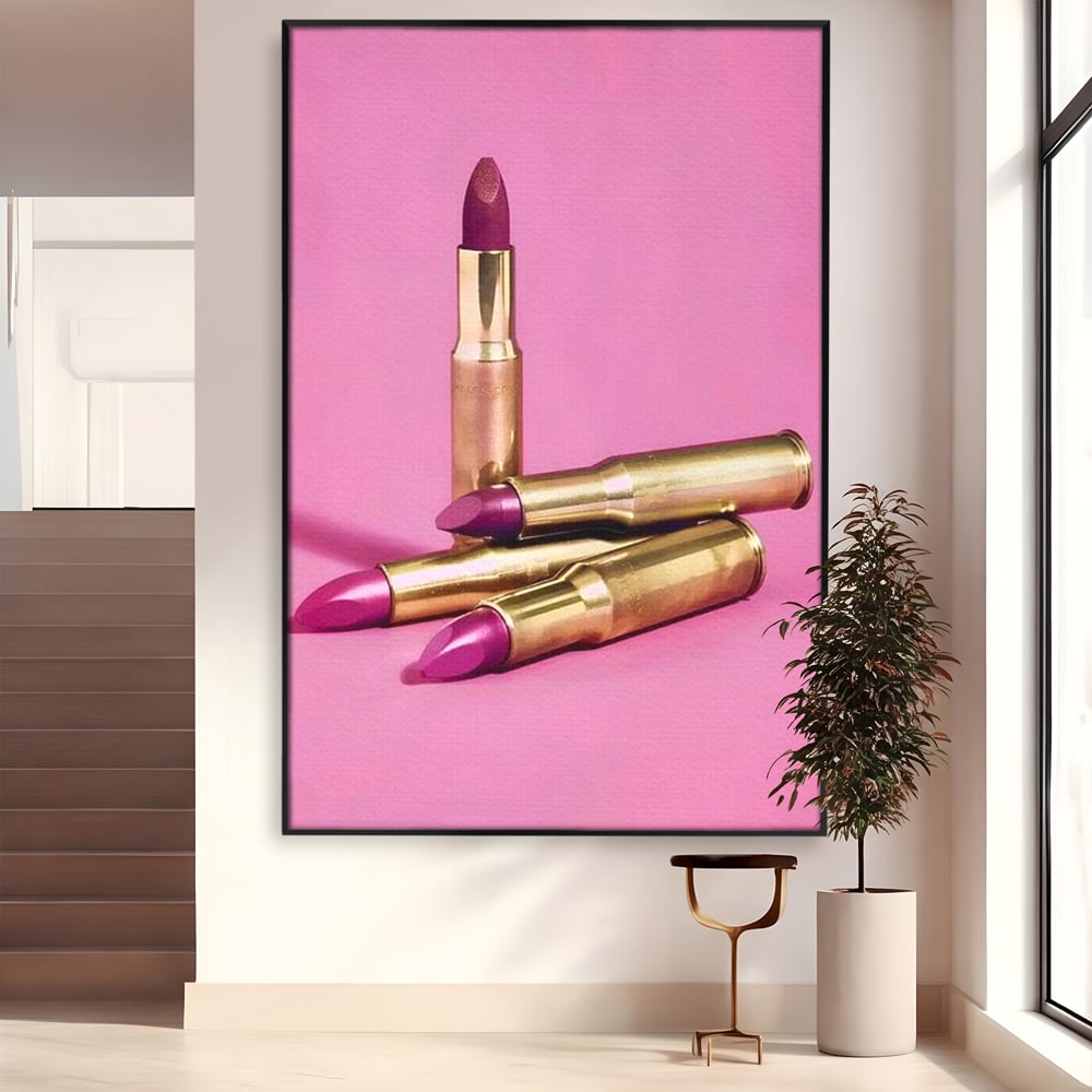 Tablou Canvas Premium, LuxCanva® G1224, Armele Feminitatii, Ruj, Auriu, Roz, Glont, Fundal, Pop Art, Minimalism, Feminitate, Glamour, Make-up, Rebeliune, Seductie, Machiaj, Salon, Birou, Living, Dormitor