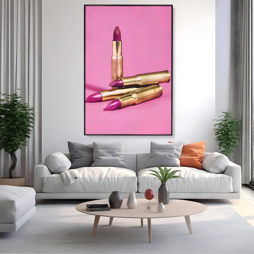 Tablou Canvas Premium, LuxCanva® G1224, Armele Feminitatii, Ruj, Auriu, Roz, Glont, Fundal, Pop Art, Minimalism, Feminitate, Glamour, Make-up, Rebeliune, Seductie, Machiaj, Salon, Birou, Living, Dormitor