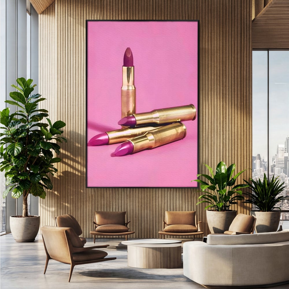 Tablou Canvas Premium, LuxCanva® G1224, Armele Feminitatii, Ruj, Auriu, Roz, Glont, Fundal, Pop Art, Minimalism, Feminitate, Glamour, Make-up, Rebeliune, Seductie, Machiaj, Salon, Birou, Living, Dormitor