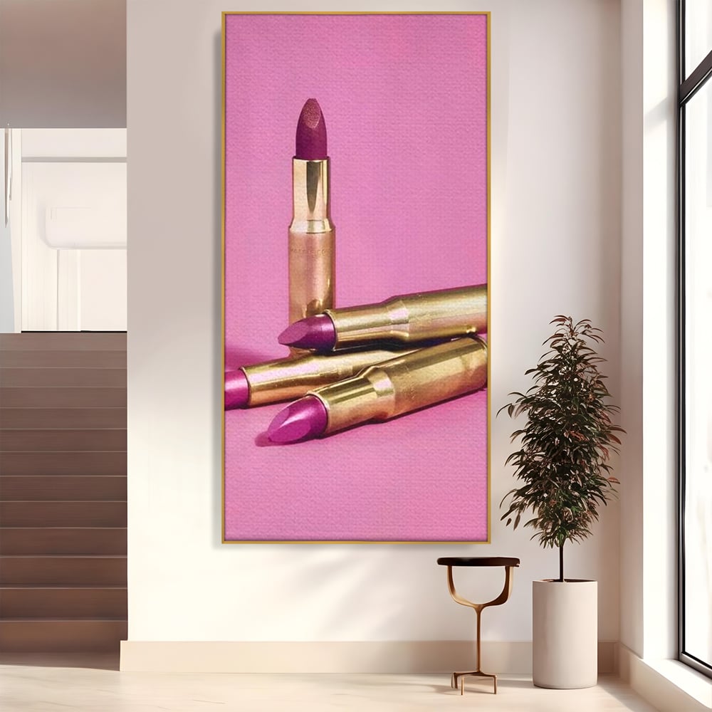 Tablou Canvas Premium, LuxCanva® G1224, Armele Feminitatii, Ruj, Auriu, Roz, Glont, Fundal, Pop Art, Minimalism, Feminitate, Glamour, Make-up, Rebeliune, Seductie, Machiaj, Salon, Birou, Living, Dormitor