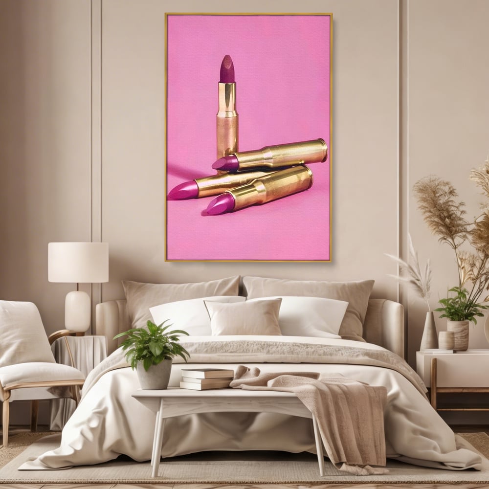 Tablou Canvas Premium, LuxCanva® G1224, Armele Feminitatii, Ruj, Auriu, Roz, Glont, Fundal, Pop Art, Minimalism, Feminitate, Glamour, Make-up, Rebeliune, Seductie, Machiaj, Salon, Birou, Living, Dormitor
