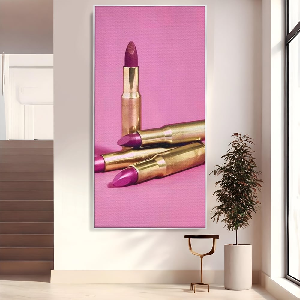 Tablou Canvas Premium, LuxCanva® G1224, Armele Feminitatii, Ruj, Auriu, Roz, Glont, Fundal, Pop Art, Minimalism, Feminitate, Glamour, Make-up, Rebeliune, Seductie, Machiaj, Salon, Birou, Living, Dormitor