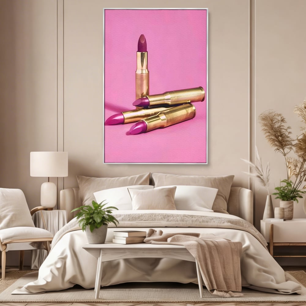 Tablou Canvas Premium, LuxCanva® G1224, Armele Feminitatii, Ruj, Auriu, Roz, Glont, Fundal, Pop Art, Minimalism, Feminitate, Glamour, Make-up, Rebeliune, Seductie, Machiaj, Salon, Birou, Living, Dormitor
