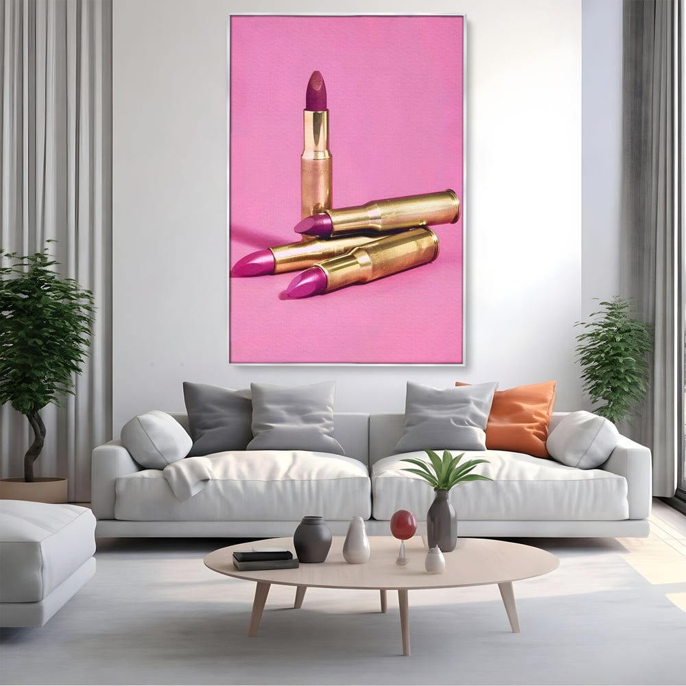 Tablou Canvas Premium, LuxCanva® G1224, Armele Feminitatii, Ruj, Auriu, Roz, Glont, Fundal, Pop Art, Minimalism, Feminitate, Glamour, Make-up, Rebeliune, Seductie, Machiaj, Salon, Birou, Living, Dormitor