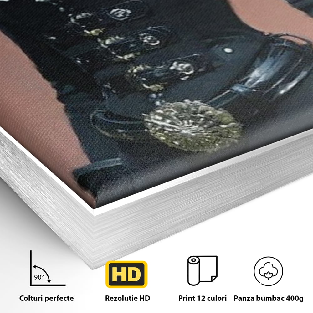 Tablou Canvas Premium, LuxCanva® G1225, Aristocrata Intunericului, Eleganta, Doamna, Palarie, Costum, Negru, Manusi, Mister, Puternica, Rafinata, Autoritara, Lux, Cavaleresc, Salon, Birou, Living, Dormitor