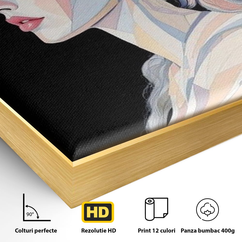 Leinwand Premium Canvas Wall Art, LuxCanva® G1226, Frau Mosaik, Geometrie, Schönheit, Pastell, Dame, Kubismus, Eleganz, Hut, anspruchsvoll, abstrakt, zeitlos, stilvoll, Modernismus, Wohnzimmer, Büro, Wohnzimmer, Schlafzimmer