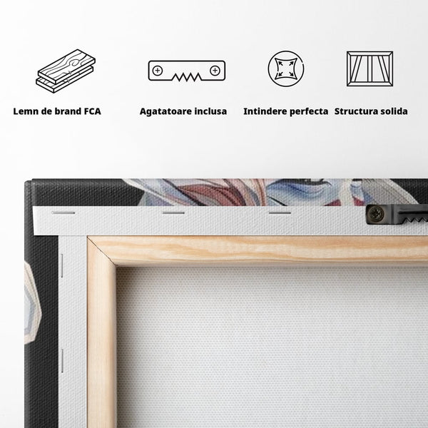 Leinwand Premium Canvas Wall Art, LuxCanva® G1226, Frau Mosaik, Geometrie, Schönheit, Pastell, Dame, Kubismus, Eleganz, Hut, anspruchsvoll, abstrakt, zeitlos, stilvoll, Modernismus, Wohnzimmer, Büro, Wohnzimmer, Schlafzimmer
