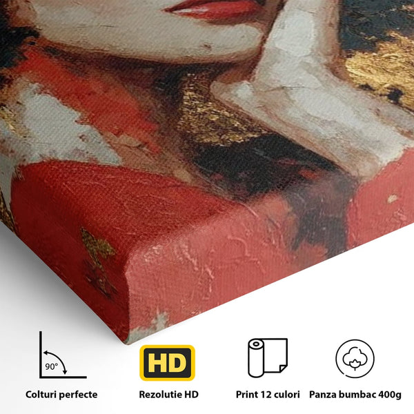 Tablou Canvas Premium, LuxCanva® G1227, Rasuflarea Luminii, Visare, Aur, Rosu, Tacere, Toamna, Catifea, Ganduri, Melancolie, Flori, Portret, Rafinament, Mister, Pasiune, Salon, Living, Dormitor