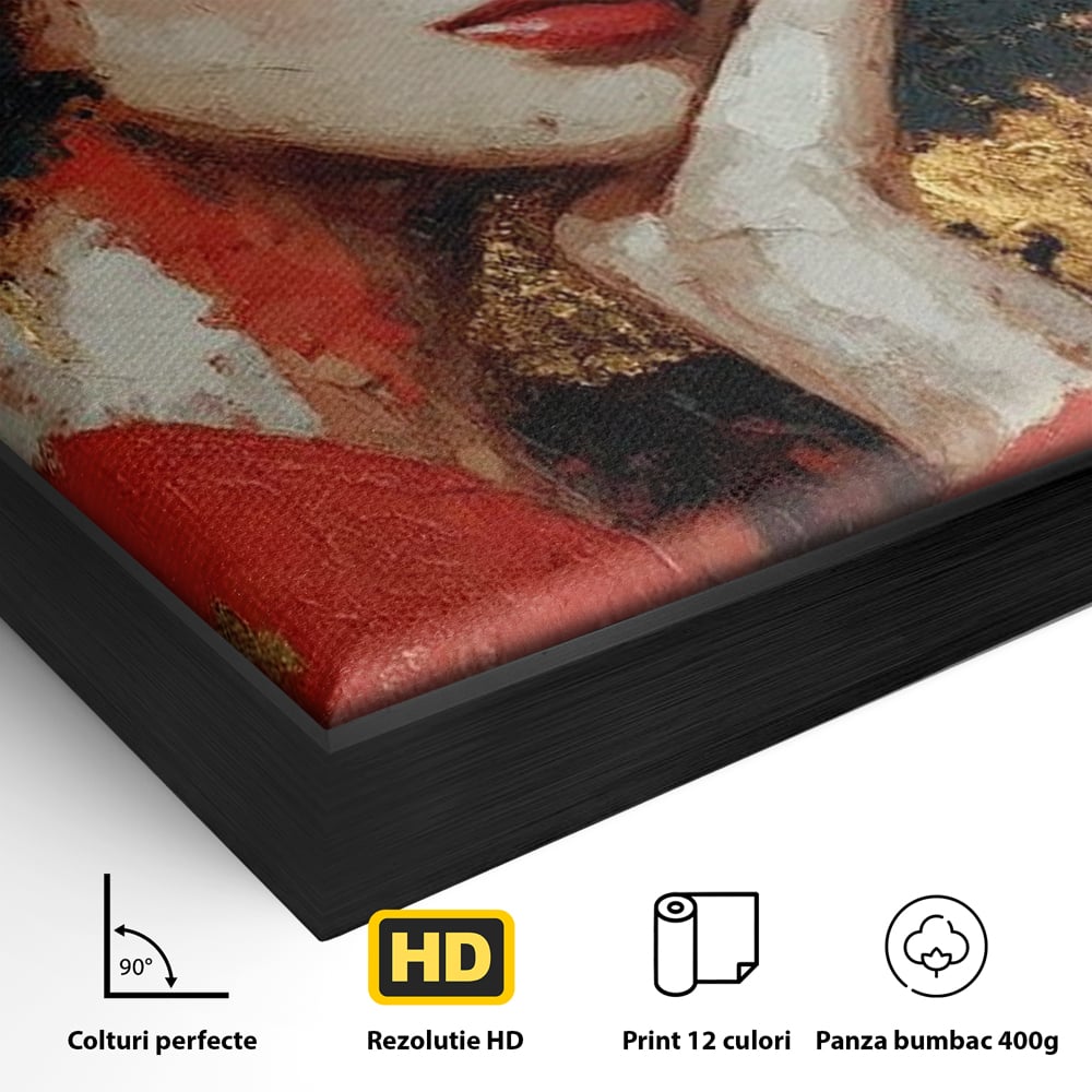 Tablou Canvas Premium, LuxCanva® G1227, Rasuflarea Luminii, Visare, Aur, Rosu, Tacere, Toamna, Catifea, Ganduri, Melancolie, Flori, Portret, Rafinament, Mister, Pasiune, Salon, Living, Dormitor