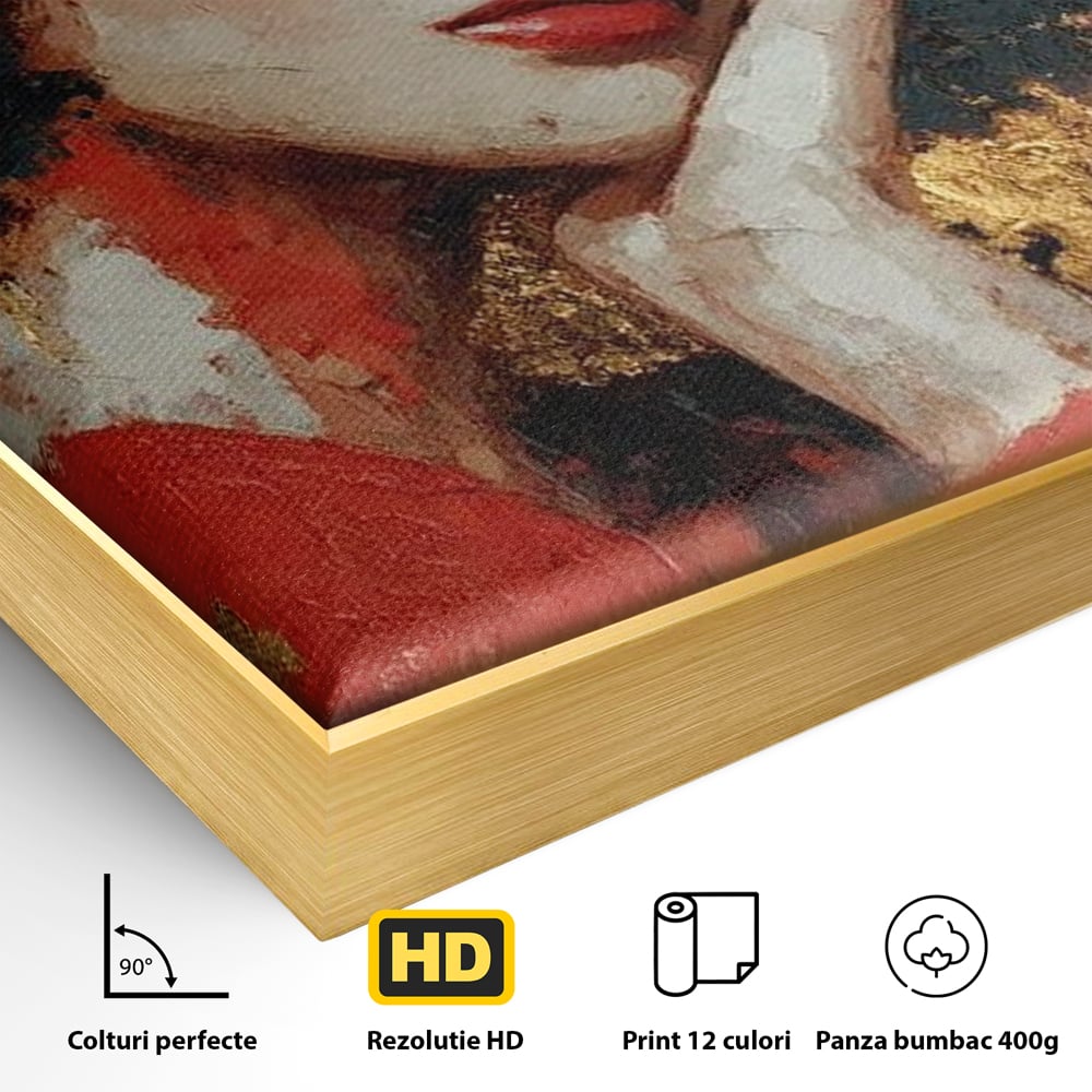 Tablou Canvas Premium, LuxCanva® G1227, Rasuflarea Luminii, Visare, Aur, Rosu, Tacere, Toamna, Catifea, Ganduri, Melancolie, Flori, Portret, Rafinament, Mister, Pasiune, Salon, Living, Dormitor