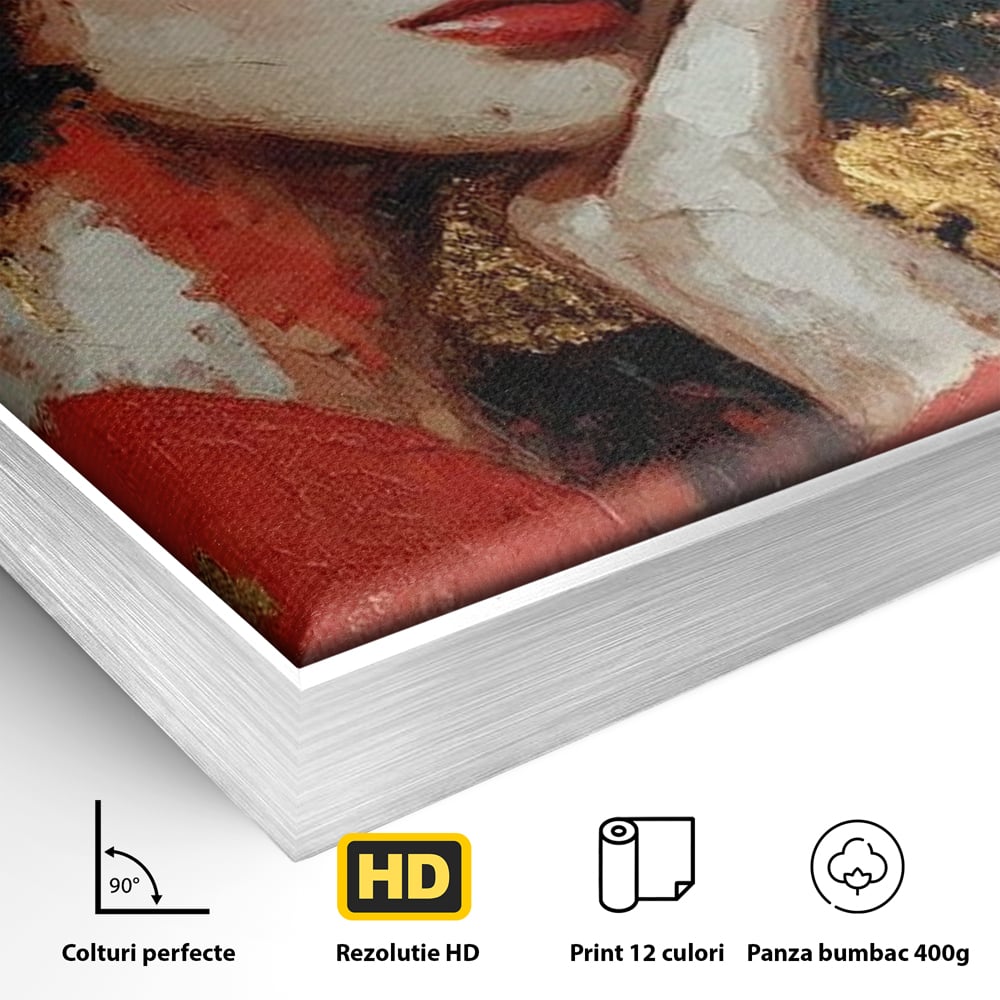 Tablou Canvas Premium, LuxCanva® G1227, Rasuflarea Luminii, Visare, Aur, Rosu, Tacere, Toamna, Catifea, Ganduri, Melancolie, Flori, Portret, Rafinament, Mister, Pasiune, Salon, Living, Dormitor