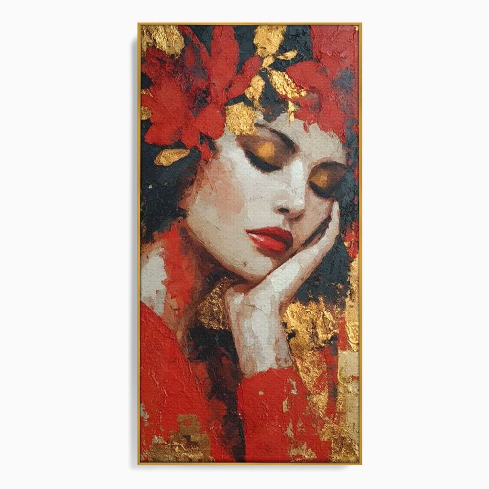 Tablou Canvas Premium, LuxCanva® G1227, Rasuflarea Luminii, Visare, Aur, Rosu, Tacere, Toamna, Catifea, Ganduri, Melancolie, Flori, Portret, Rafinament, Mister, Pasiune, Salon, Living, Dormitor