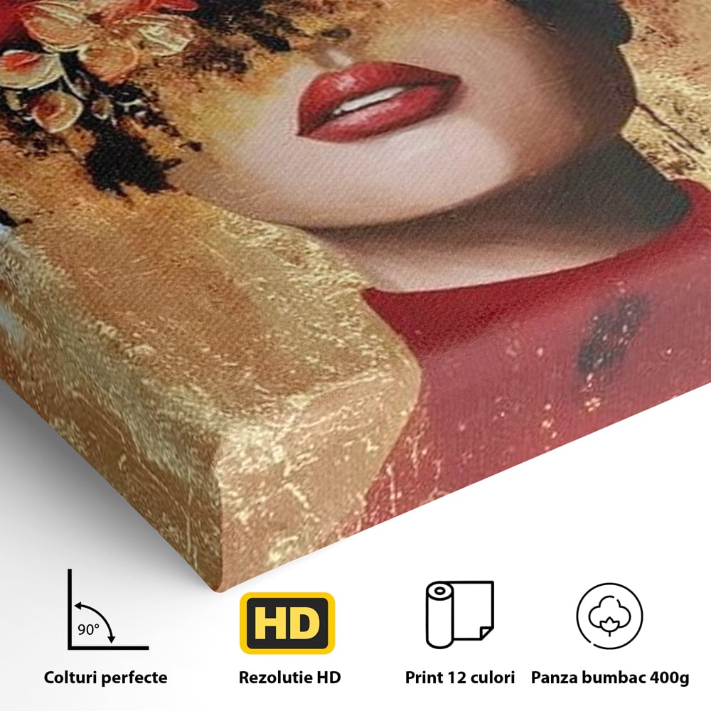 Tablou Canvas Premium, LuxCanva® G1228, Voal din Petale, Gradina, Tacut, Flori, Regina, Eclipsa, Rosu, Trandafir, Aur, Eleganta, Feminitate, Pictura, Texturat, Lux, Modern, Femeie, Salon, Living, Dormitor