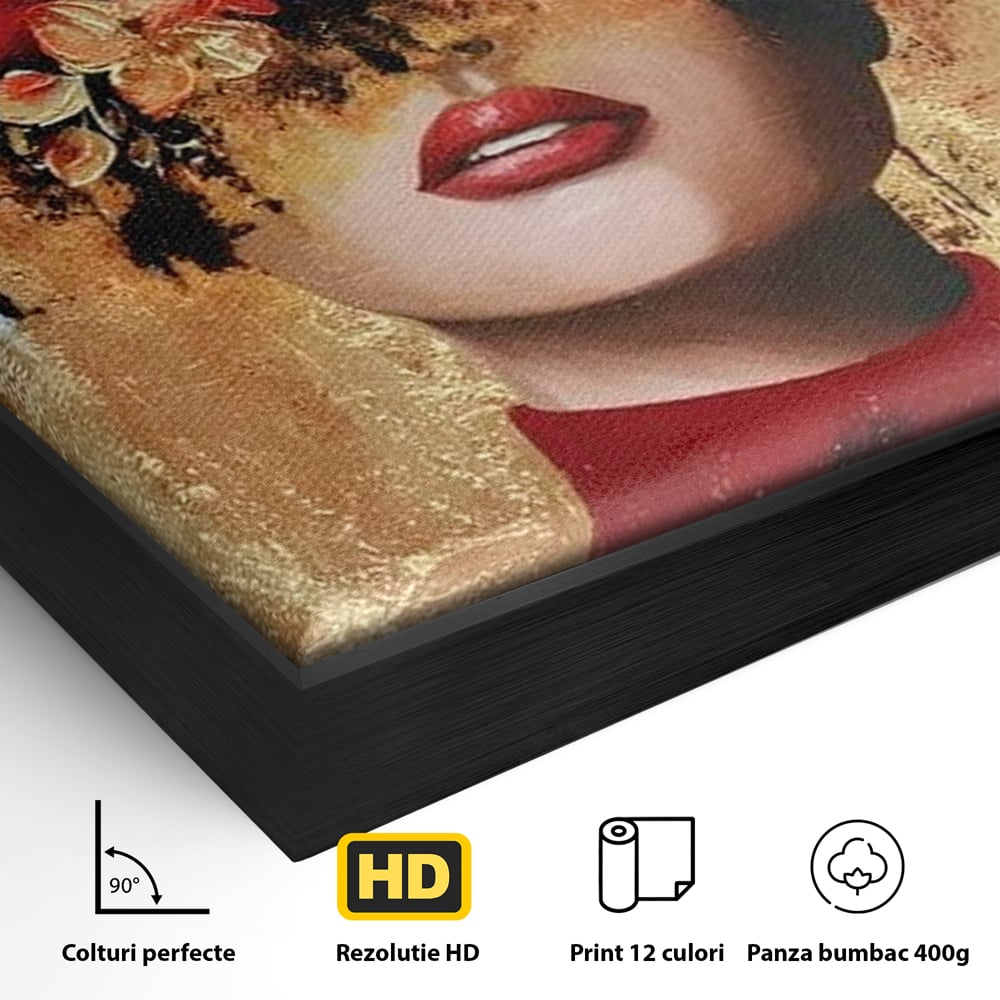 Tablou Canvas Premium, LuxCanva® G1228, Voal din Petale, Gradina, Tacut, Flori, Regina, Eclipsa, Rosu, Trandafir, Aur, Eleganta, Feminitate, Pictura, Texturat, Lux, Modern, Femeie, Salon, Living, Dormitor