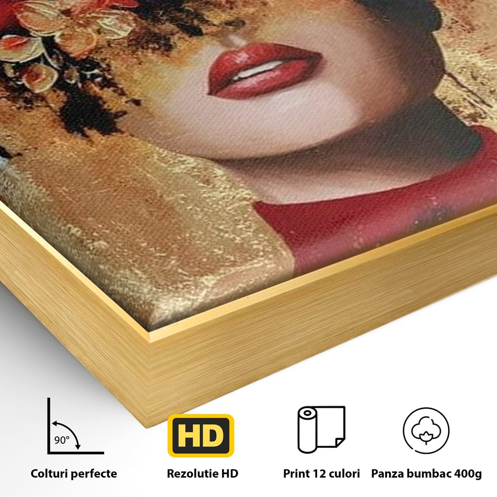 Tablou Canvas Premium, LuxCanva® G1228, Voal din Petale, Gradina, Tacut, Flori, Regina, Eclipsa, Rosu, Trandafir, Aur, Eleganta, Feminitate, Pictura, Texturat, Lux, Modern, Femeie, Salon, Living, Dormitor