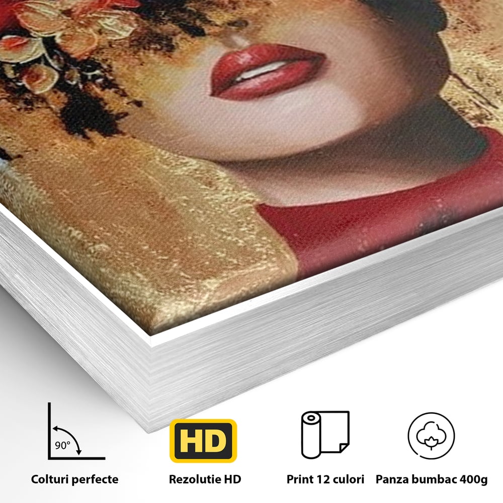 Tablou Canvas Premium, LuxCanva® G1228, Voal din Petale, Gradina, Tacut, Flori, Regina, Eclipsa, Rosu, Trandafir, Aur, Eleganta, Feminitate, Pictura, Texturat, Lux, Modern, Femeie, Salon, Living, Dormitor