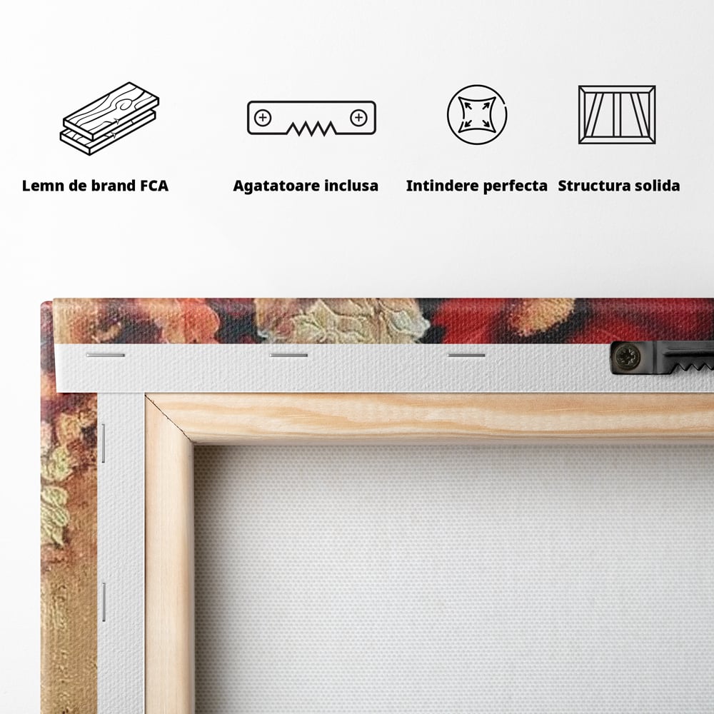 Tablou Canvas Premium, LuxCanva® G1228, Voal din Petale, Gradina, Tacut, Flori, Regina, Eclipsa, Rosu, Trandafir, Aur, Eleganta, Feminitate, Pictura, Texturat, Lux, Modern, Femeie, Salon, Living, Dormitor