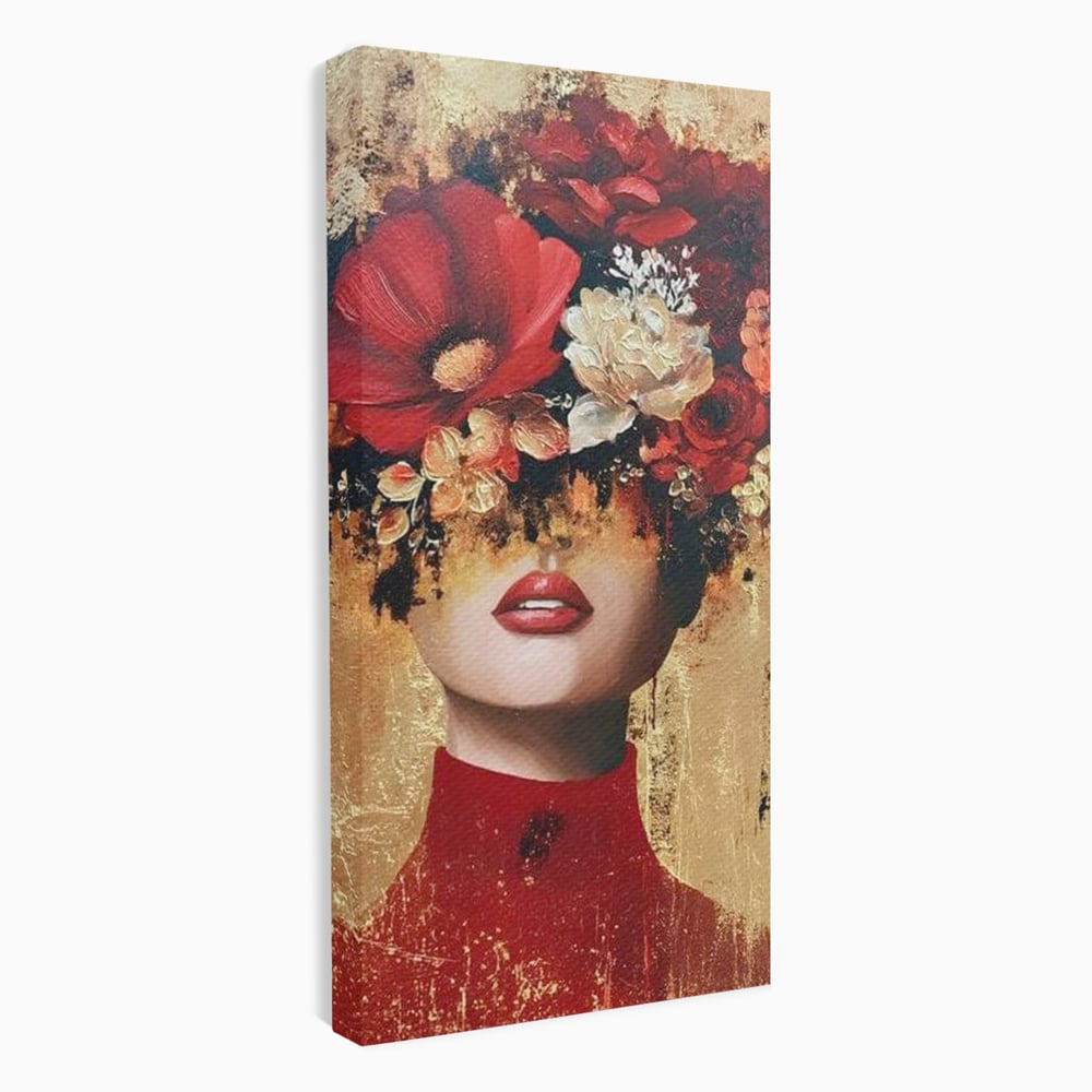 Tablou Canvas Premium, LuxCanva® G1228, Voal din Petale, Gradina, Tacut, Flori, Regina, Eclipsa, Rosu, Trandafir, Aur, Eleganta, Feminitate, Pictura, Texturat, Lux, Modern, Femeie, Salon, Living, Dormitor