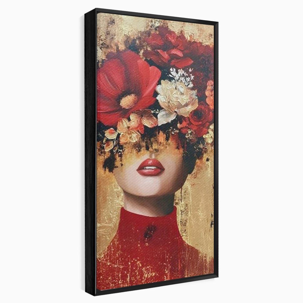 Tablou Canvas Premium, LuxCanva® G1228, Voal din Petale, Gradina, Tacut, Flori, Regina, Eclipsa, Rosu, Trandafir, Aur, Eleganta, Feminitate, Pictura, Texturat, Lux, Modern, Femeie, Salon, Living, Dormitor