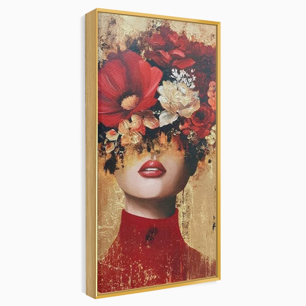 Tablou Canvas Premium, LuxCanva® G1228, Voal din Petale, Gradina, Tacut, Flori, Regina, Eclipsa, Rosu, Trandafir, Aur, Eleganta, Feminitate, Pictura, Texturat, Lux, Modern, Femeie, Salon, Living, Dormitor