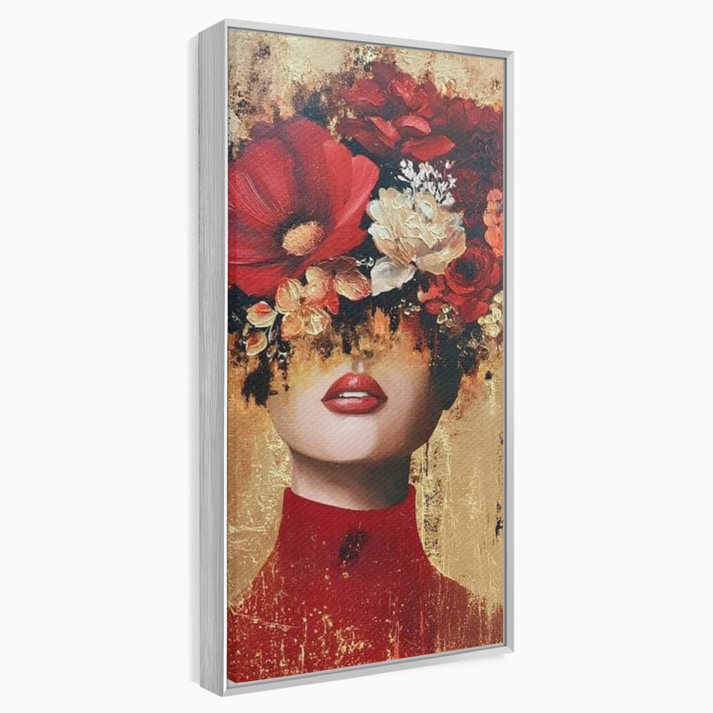 Tablou Canvas Premium, LuxCanva® G1228, Voal din Petale, Gradina, Tacut, Flori, Regina, Eclipsa, Rosu, Trandafir, Aur, Eleganta, Feminitate, Pictura, Texturat, Lux, Modern, Femeie, Salon, Living, Dormitor
