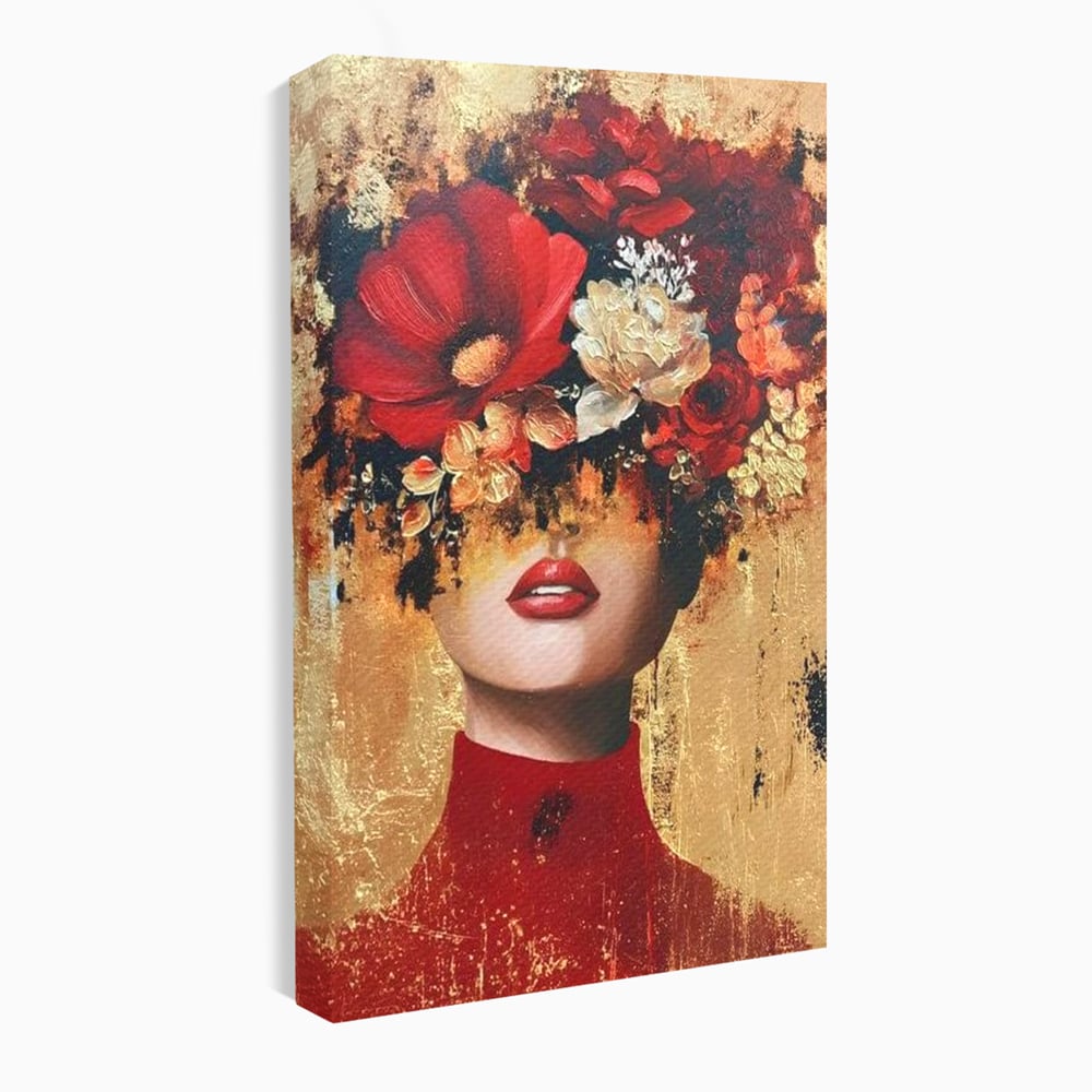 Tablou Canvas Premium, LuxCanva® G1228, Voal din Petale, Gradina, Tacut, Flori, Regina, Eclipsa, Rosu, Trandafir, Aur, Eleganta, Feminitate, Pictura, Texturat, Lux, Modern, Femeie, Salon, Living, Dormitor