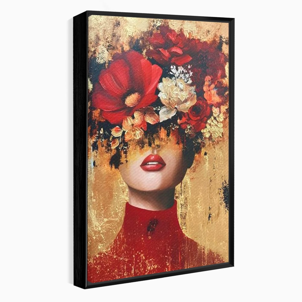 Tablou Canvas Premium, LuxCanva® G1228, Voal din Petale, Gradina, Tacut, Flori, Regina, Eclipsa, Rosu, Trandafir, Aur, Eleganta, Feminitate, Pictura, Texturat, Lux, Modern, Femeie, Salon, Living, Dormitor
