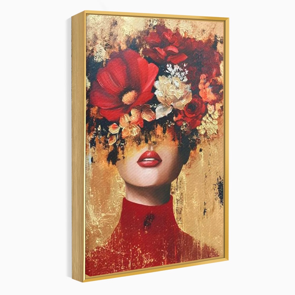 Tablou Canvas Premium, LuxCanva® G1228, Voal din Petale, Gradina, Tacut, Flori, Regina, Eclipsa, Rosu, Trandafir, Aur, Eleganta, Feminitate, Pictura, Texturat, Lux, Modern, Femeie, Salon, Living, Dormitor