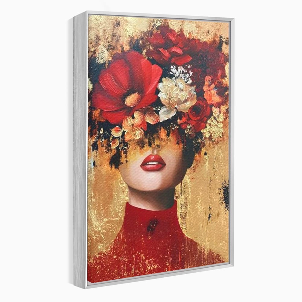 Tablou Canvas Premium, LuxCanva® G1228, Voal din Petale, Gradina, Tacut, Flori, Regina, Eclipsa, Rosu, Trandafir, Aur, Eleganta, Feminitate, Pictura, Texturat, Lux, Modern, Femeie, Salon, Living, Dormitor