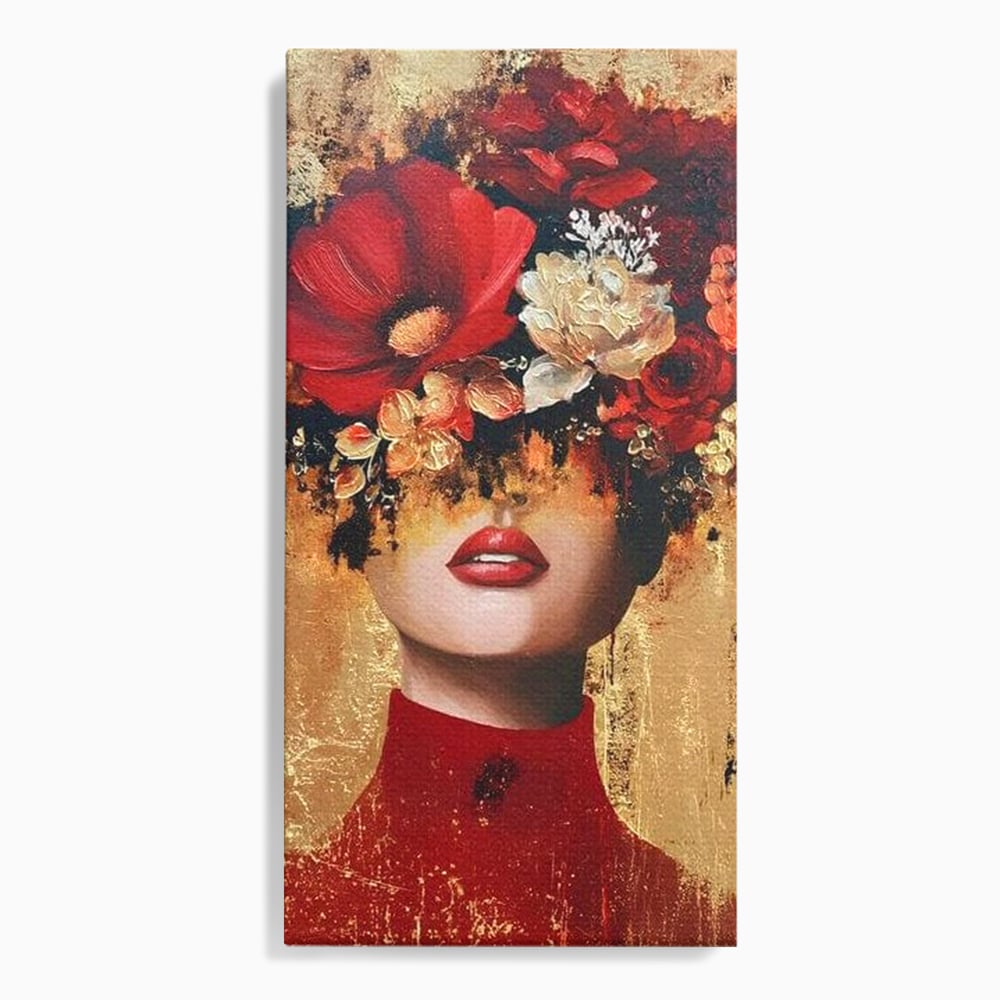 Tablou Canvas Premium, LuxCanva® G1228, Voal din Petale, Gradina, Tacut, Flori, Regina, Eclipsa, Rosu, Trandafir, Aur, Eleganta, Feminitate, Pictura, Texturat, Lux, Modern, Femeie, Salon, Living, Dormitor