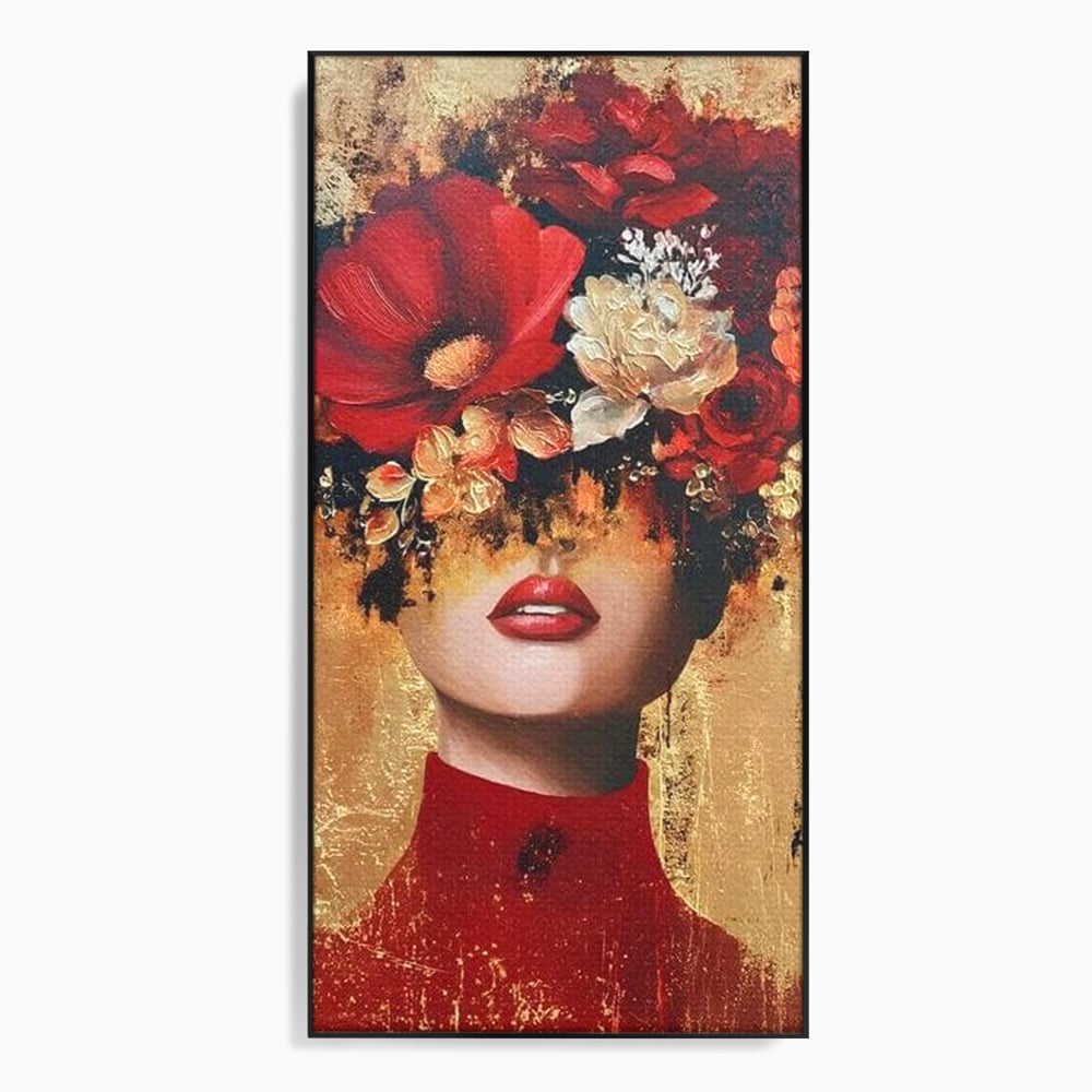 Tablou Canvas Premium, LuxCanva® G1228, Voal din Petale, Gradina, Tacut, Flori, Regina, Eclipsa, Rosu, Trandafir, Aur, Eleganta, Feminitate, Pictura, Texturat, Lux, Modern, Femeie, Salon, Living, Dormitor