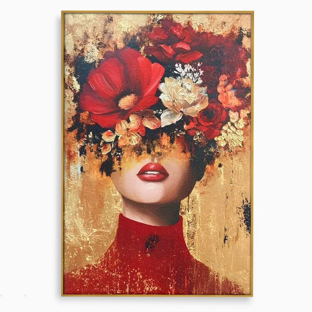 Tablou Canvas Premium, LuxCanva® G1228, Voal din Petale, Gradina, Tacut, Flori, Regina, Eclipsa, Rosu, Trandafir, Aur, Eleganta, Feminitate, Pictura, Texturat, Lux, Modern, Femeie, Salon, Living, Dormitor