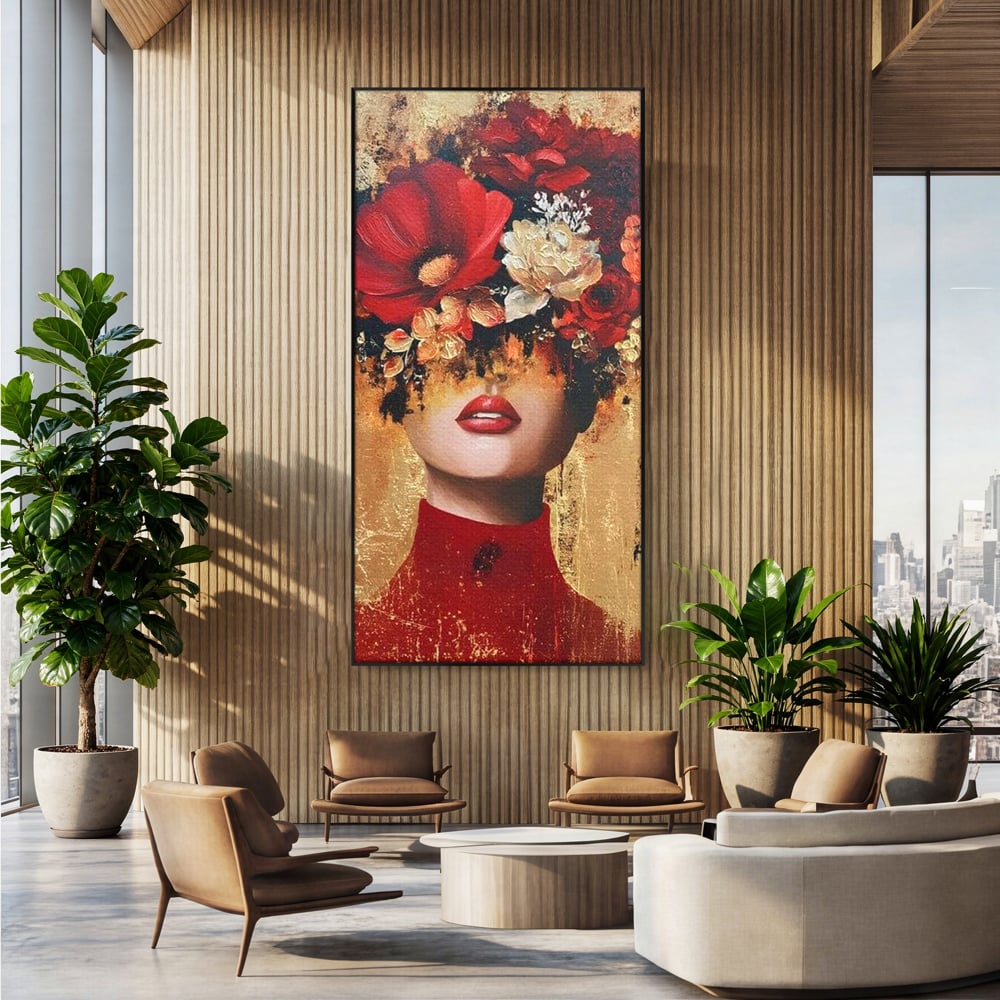 Tablou Canvas Premium, LuxCanva® G1228, Voal din Petale, Gradina, Tacut, Flori, Regina, Eclipsa, Rosu, Trandafir, Aur, Eleganta, Feminitate, Pictura, Texturat, Lux, Modern, Femeie, Salon, Living, Dormitor
