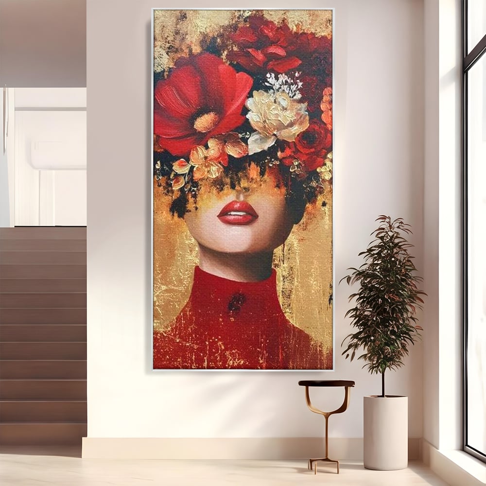 Tablou Canvas Premium, LuxCanva® G1228, Voal din Petale, Gradina, Tacut, Flori, Regina, Eclipsa, Rosu, Trandafir, Aur, Eleganta, Feminitate, Pictura, Texturat, Lux, Modern, Femeie, Salon, Living, Dormitor