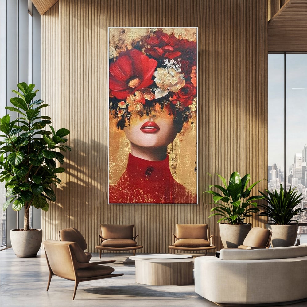 Tablou Canvas Premium, LuxCanva® G1228, Voal din Petale, Gradina, Tacut, Flori, Regina, Eclipsa, Rosu, Trandafir, Aur, Eleganta, Feminitate, Pictura, Texturat, Lux, Modern, Femeie, Salon, Living, Dormitor