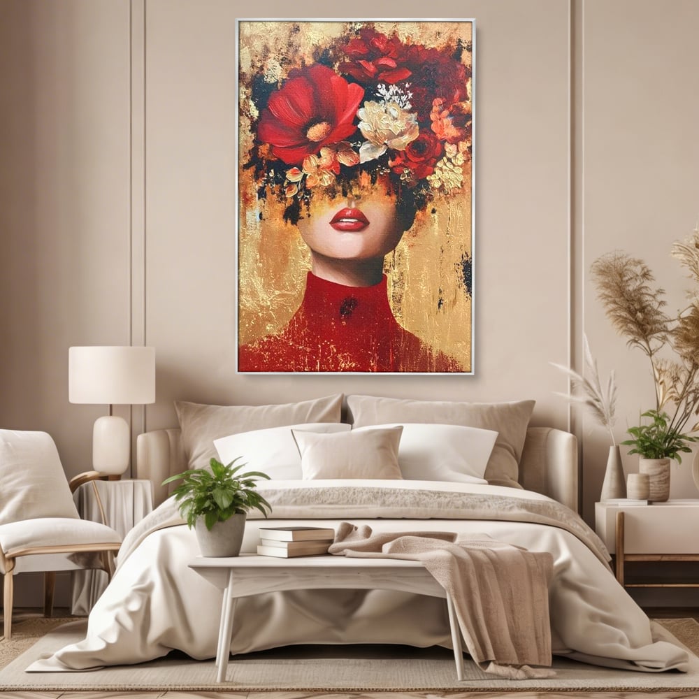 Tablou Canvas Premium, LuxCanva® G1228, Voal din Petale, Gradina, Tacut, Flori, Regina, Eclipsa, Rosu, Trandafir, Aur, Eleganta, Feminitate, Pictura, Texturat, Lux, Modern, Femeie, Salon, Living, Dormitor
